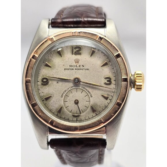 Vintage 1940s Rolex Oyster Perpetual 14K Gold & Steel 5052 5009 Bubbleback - Picture 1 of 16